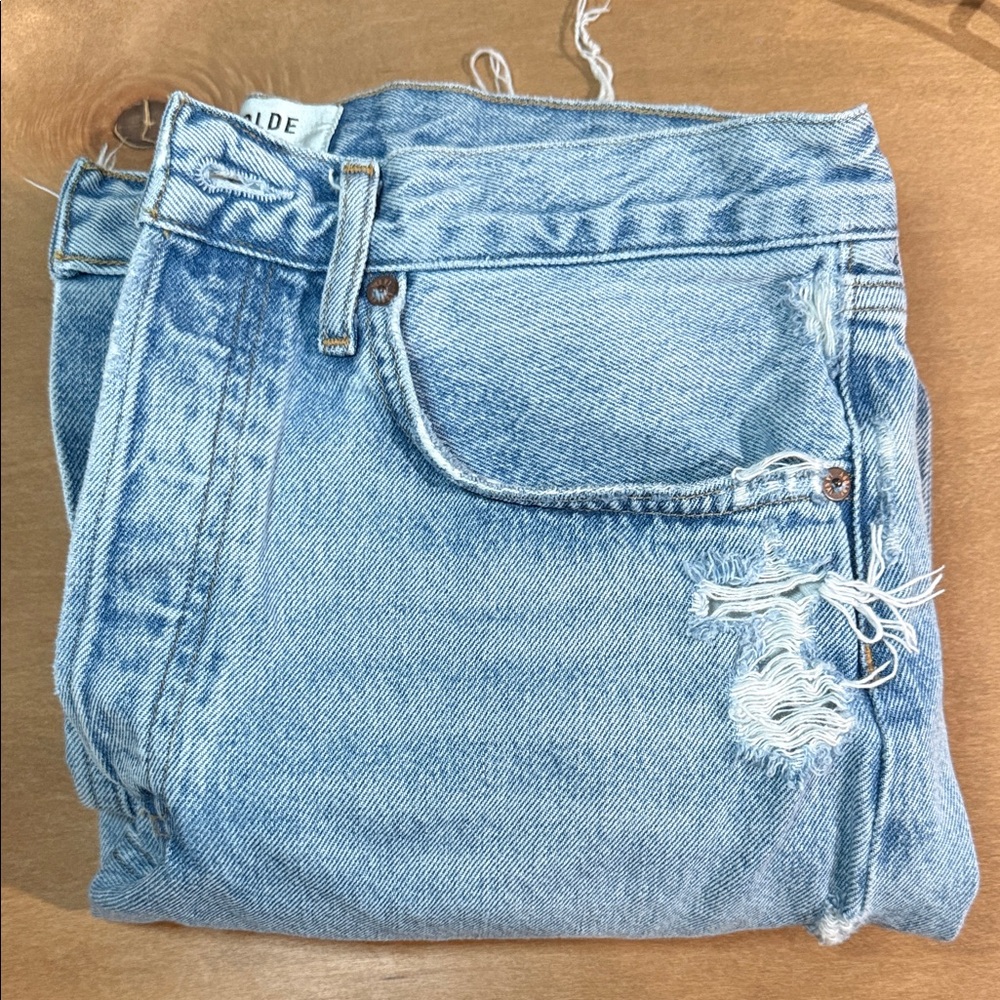 Agolde 90's Cropped Mid Rise Distressed Loose Straight Jeans Size 28 - Picture 10 of 11